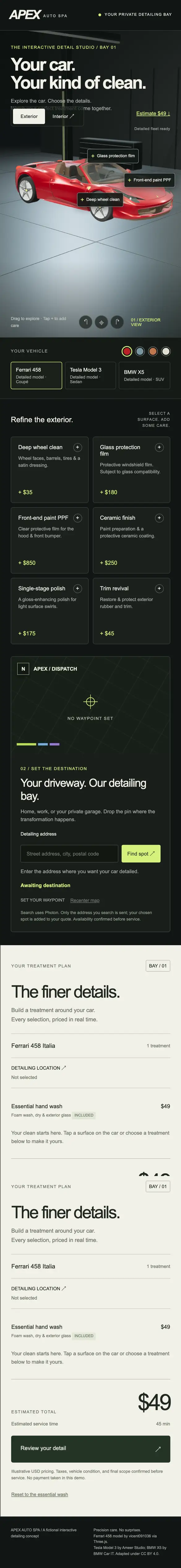 APEX Auto Spa concept site on a phone